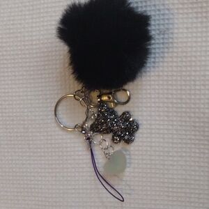 Black Pom Pom Keychain with Glitter Bear Charm